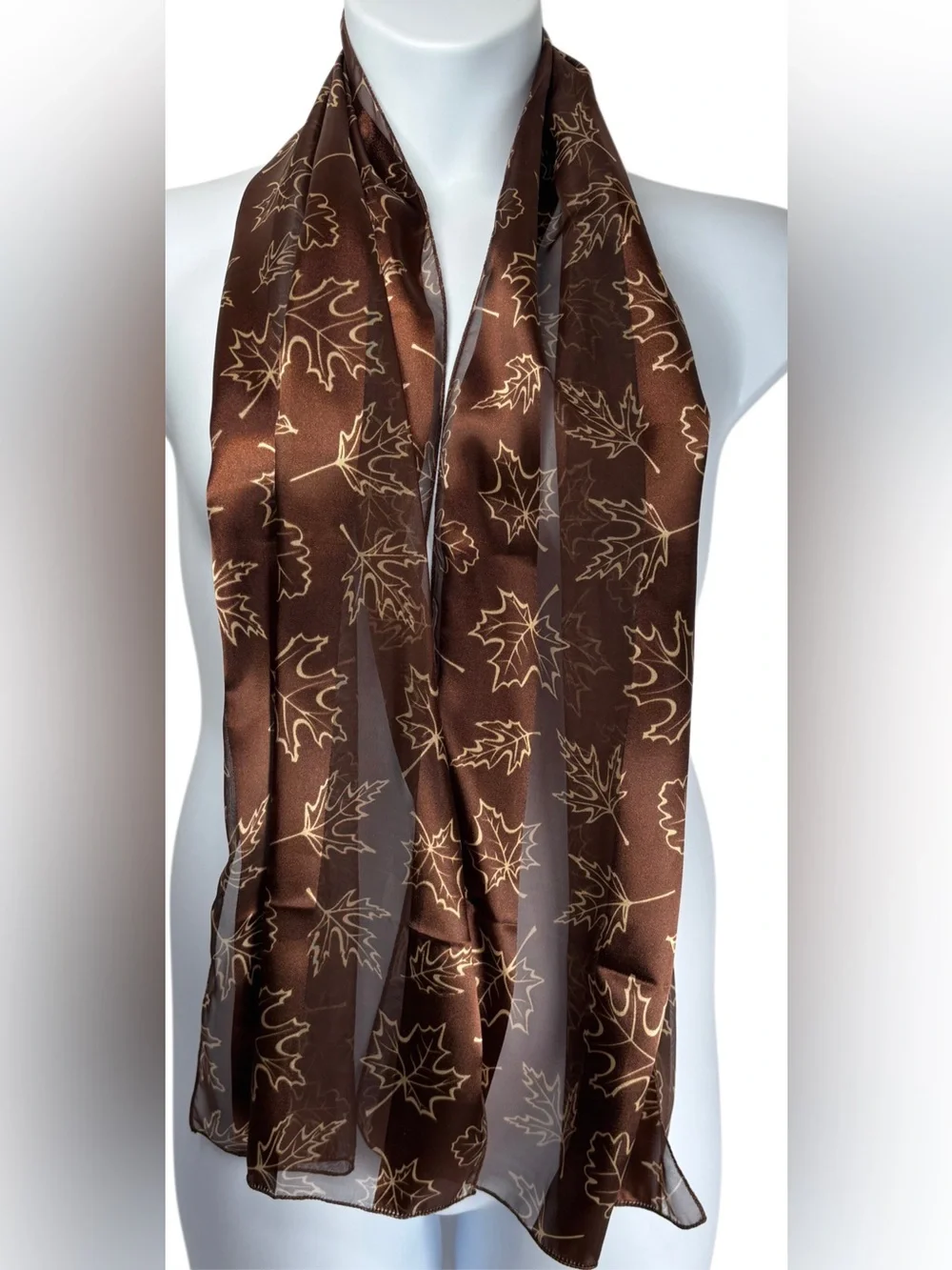 Brown Gold Leaf Print Oblong Scarf